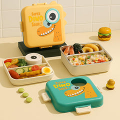 Super Dino Lunch Box 2 Layer Stainless Steel Lunch Box (Yellow)