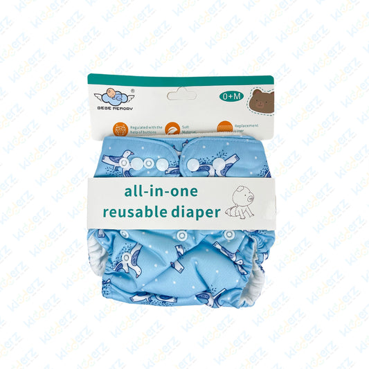Bebe Memory Washable Cloth Diapers 0-3years | Adjustable & Reusable Nappy New Print Pocket Diapers (sky blue)