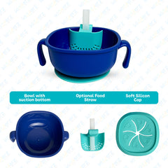 3 in 1 Portable Feeding Set | Snack Bowl with Handle, Silicone Straw, Lid & Detachable Suction Cup