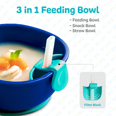 3 in 1 Portable Feeding Set | Snack Bowl with Handle, Silicone Straw, Lid & Detachable Suction Cup