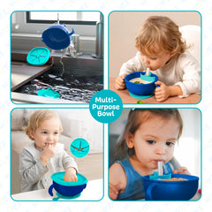 3 in 1 Portable Feeding Set | Snack Bowl with Handle, Silicone Straw, Lid & Detachable Suction Cup