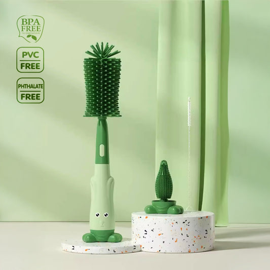 3 IN 1 BABY BOTTLE BRUSH SET | SILICONE FEEDER BRUSH (GREEN)