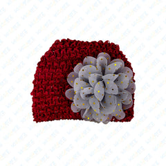 Bebe Favour Premium Knit Hat & Booties Set – Soft Maroon & White Accessories with Floral Accents for Baby Girls