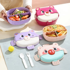 Cartoon Double-layer Children's LunchBox with 3 Compartments (Purple)