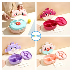 Cartoon Double-layer Children's LunchBox with 3 Compartments (Purple)