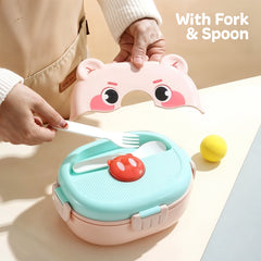 Cartoon Double-layer Children's LunchBox with 3 Compartments (Pink)