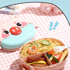 Cartoon Double-layer Children's LunchBox with 3 Compartments (Pink)