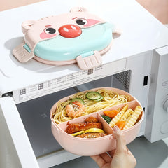 Cartoon Double-layer Children's LunchBox with 3 Compartments (Pink)