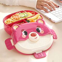 Cartoon Double-layer Children's LunchBox with 3 Compartments (Red)
