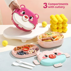 Cartoon Double-layer Children's LunchBox with 3 Compartments (Red)