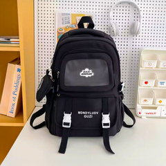 Cute Nylon Backpack with Heart Pouch – Lightweight, Waterproof Bag for Girls (Black)