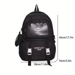 Cute Nylon Backpack with Heart Pouch – Lightweight, Waterproof Bag for Girls (Black)