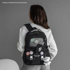 Cute Nylon Backpack with Heart Pouch – Lightweight, Waterproof Bag for Girls (Black)