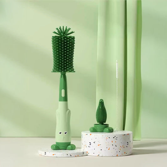 3 IN 1 BABY BOTTLE BRUSH SET | SILICONE FEEDER BRUSH (GREEN)