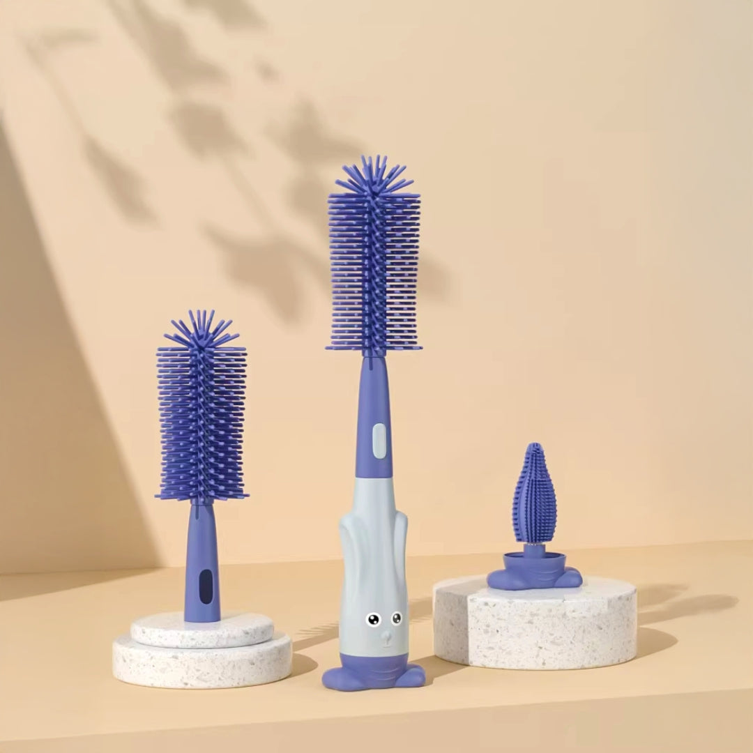 3 IN 1 BABY BOTTLE BRUSH SET | SILICONE FEEDER BRUSH (BLUE)