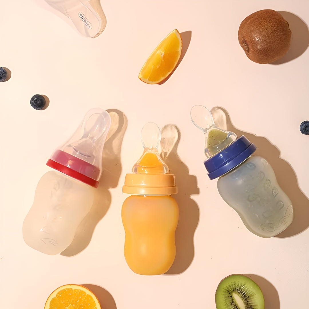 Silicon Baby Feeding Spoon Bottle | Portable Food Dispensing Weaning Feeder 330ml