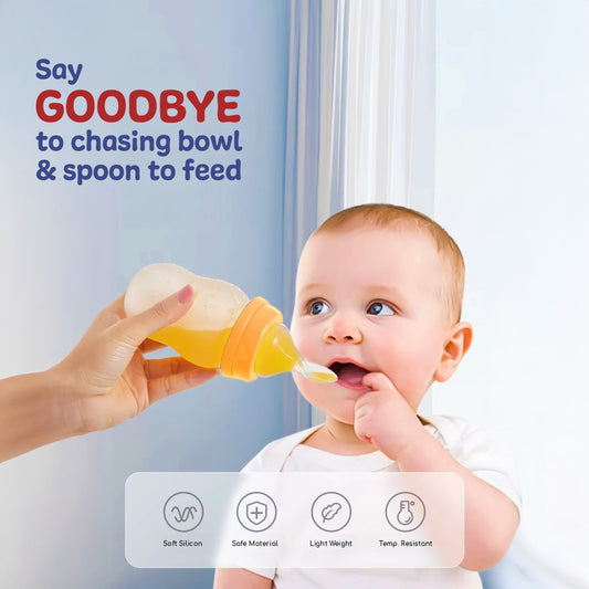 Silicon Baby Feeding Spoon Bottle | Portable Food Dispensing Weaning Feeder 330ml