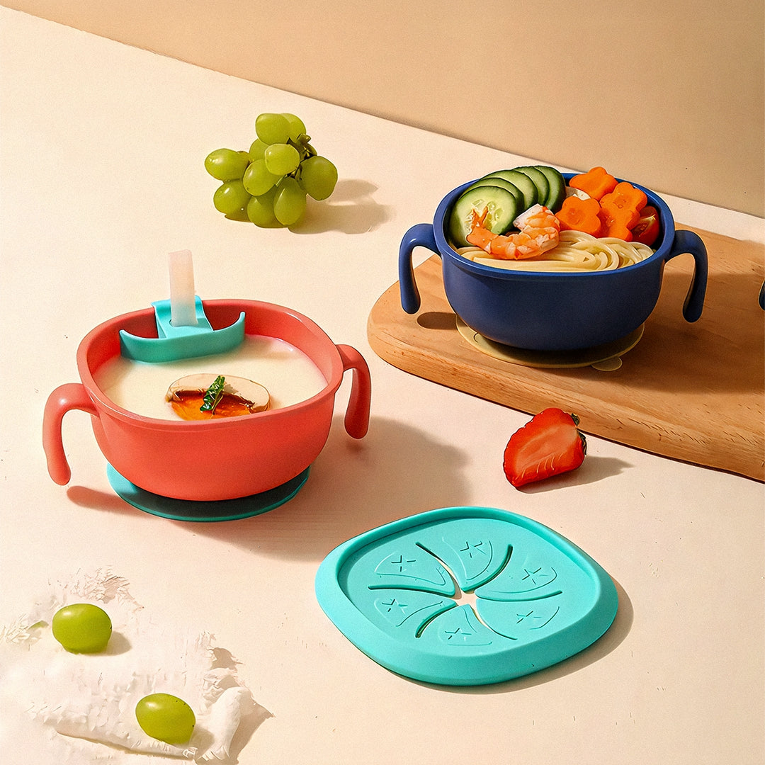 3 in 1 Portable Feeding Set | Snack Bowl with Handle, Silicone Straw, Lid & Detachable Suction Cup