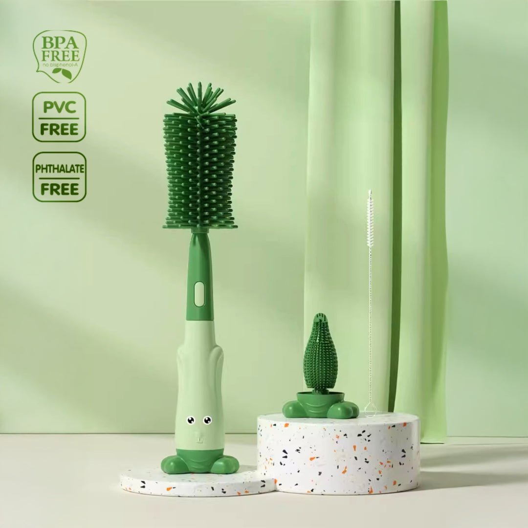 3 IN 1 BABY BOTTLE BRUSH SET | SILICONE FEEDER BRUSH (GREEN)