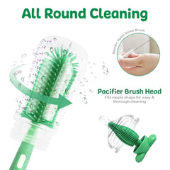 3 IN 1 BABY BOTTLE BRUSH SET | SILICONE FEEDER BRUSH (GREEN)