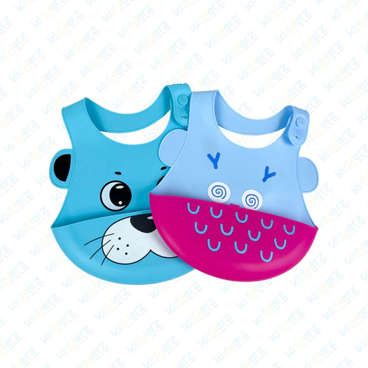 Adjustable Waterproof Silicone Bib with Adorable Owl Face (Blue & Pink)  | Best Baby Bib in Pakistan