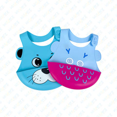 Adjustable Waterproof Silicone Bib with Adorable Owl Face (Blue & Pink)  | Best Baby Bib in Pakistan