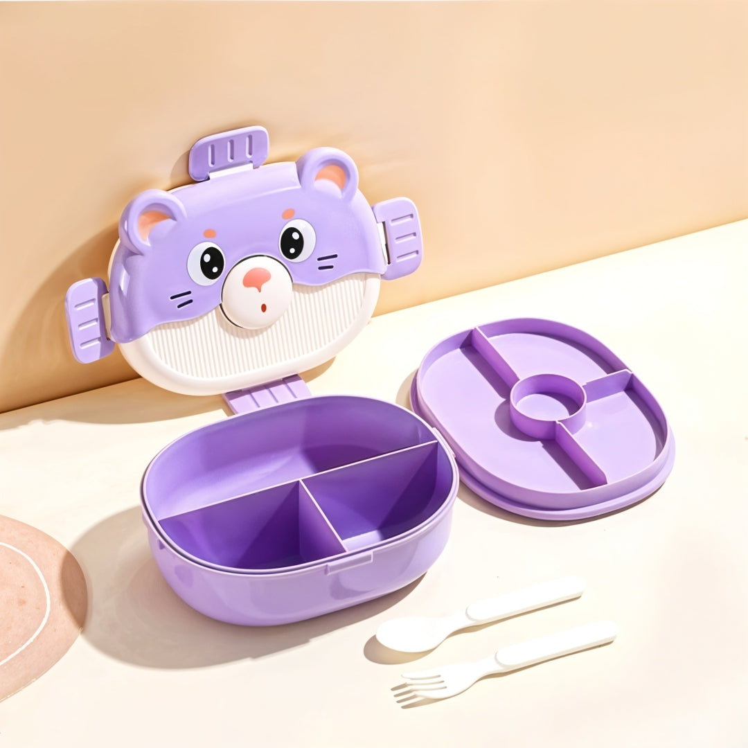 Cartoon Double-layer Children's LunchBox with 3 Compartments (Purple)