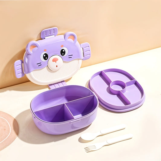 Cartoon Double-layer Children's LunchBox with 3 Compartments (Purple)