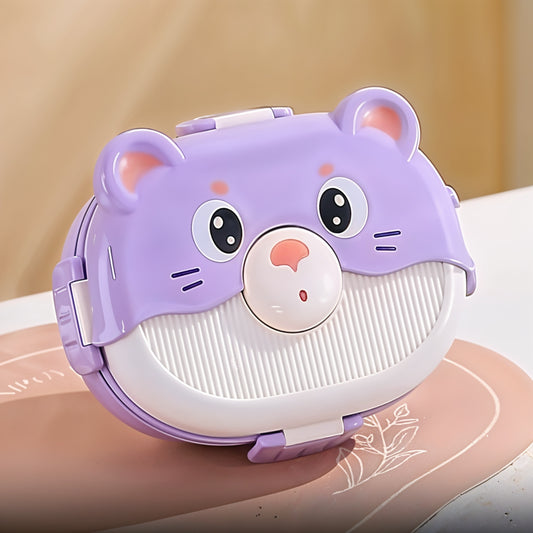 Cartoon Double-layer Children's LunchBox with 3 Compartments (Purple)