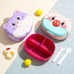 Cartoon Double-layer Children's LunchBox with 3 Compartments (Purple)