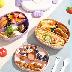 Cartoon Double-layer Children's LunchBox with 3 Compartments (Purple)