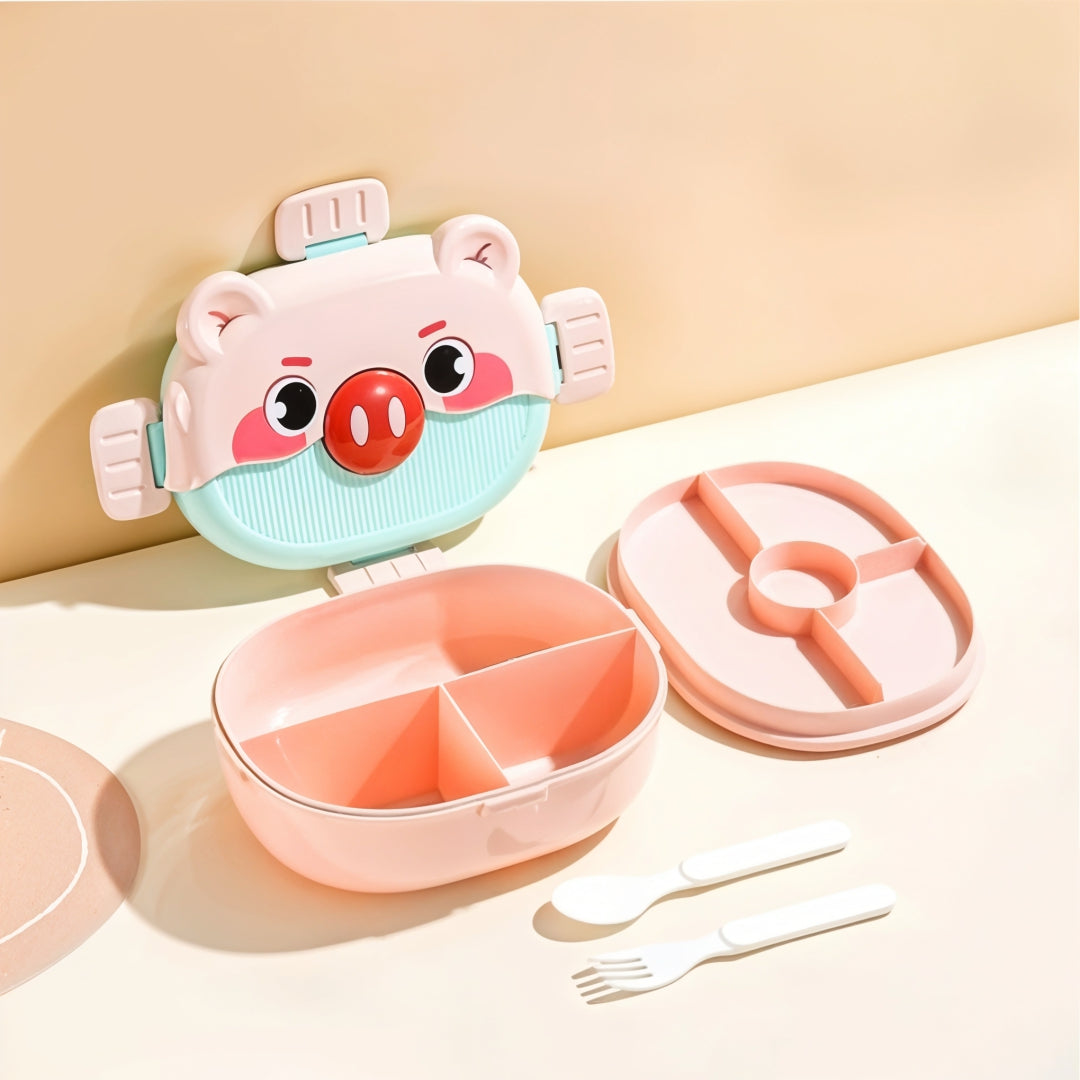 Cartoon Double-layer Children's LunchBox with 3 Compartments (Pink)