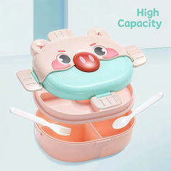 Cartoon Double-layer Children's LunchBox with 3 Compartments (Pink)