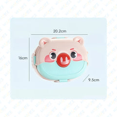 Cartoon Double-layer Children's LunchBox with 3 Compartments (Pink)