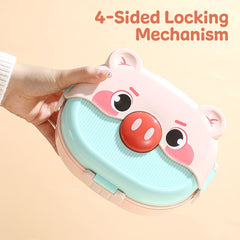 Cartoon Double-layer Children's LunchBox with 3 Compartments (Pink)