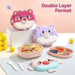 Cartoon Double-layer Children's LunchBox with 3 Compartments (Red)