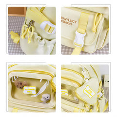 Cute Nylon Backpack with Heart Pouch – Lightweight, Waterproof Bag for Girls (Beige)